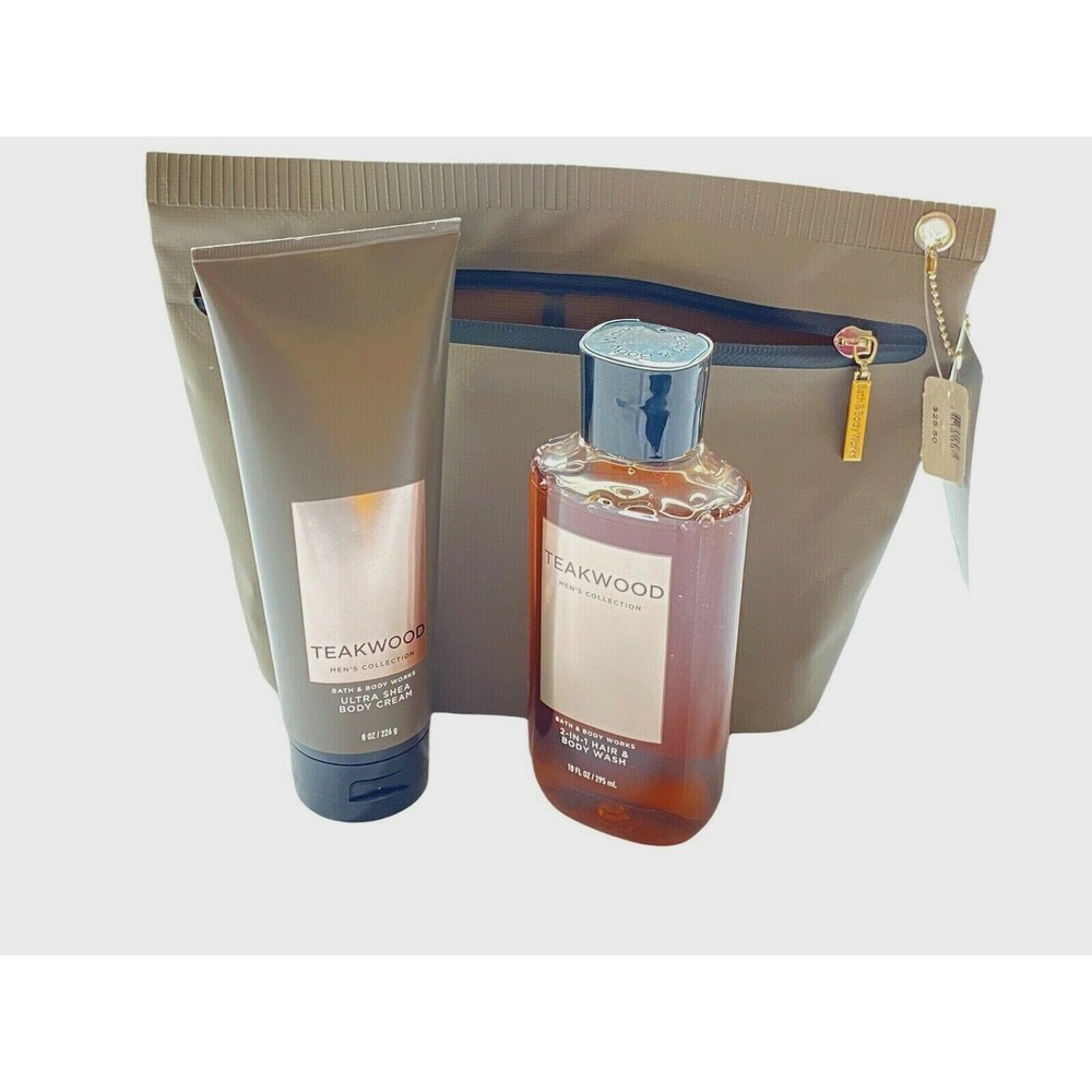 TEAKWOOD Men Bath & Body Works Ultra Shea Body Cream &  Hair & Body Wash & Tote